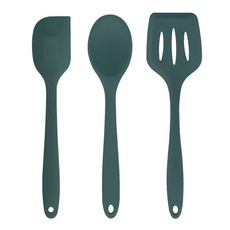 lilive 실리콘 조리도구 3종세트, 요리스푼 + 스파츌라 + 뒤집개, 딥그린, 1세트
