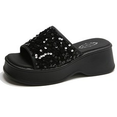 루잔 바이로쏘 여성용 스팽글 통굽 슬리퍼 7cm BRS084