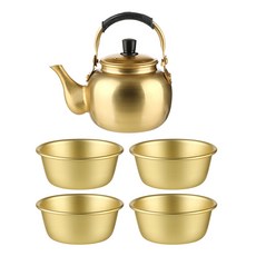 Samho Glass 韓式鍍鎳水壺 1L + 蓋子 + 韓式鍍鎳馬格利酒碗 4入組 SHKW01, 單一顏色, 1套