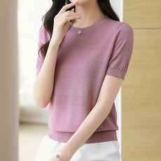 아뗄릭 여성용 빅사이즈 와플 베이직 반팔 니트 티셔츠 14294