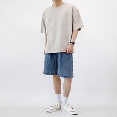 해리슨 남성용 통기성 오버핏 워싱 반팔 티셔츠 TBC1039