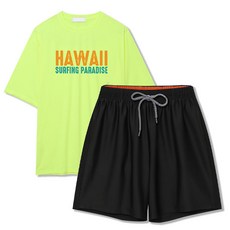 ILLUSO 衝浪天堂 寬鬆版型 短袖防磨衣 四分彈性海灘褲 上下衣套組