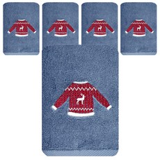 Songwol 松月 毛巾 聖誕冬日洗臉毛巾 150g 30支棉紗, 深藍色, 5個