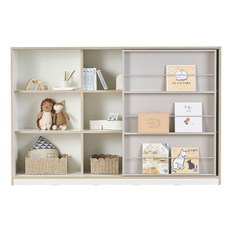 리바트 꼼므 1800 슬라이딩 책장 방문설치, 웜 화이트(바디) + 그레이(슬라이딩), 3단