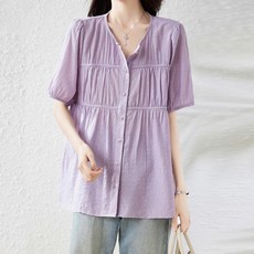 ATTERLIC 女款大尺碼圓領泡泡袖雙層褶皺襯衫 14322