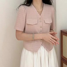 페이퍼먼츠 여성용 퓨어 브이넥 반팔 자켓 22761