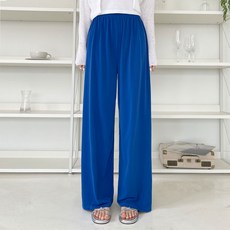 Planday 女款涼感透氣飄逸涼爽彈性鬆緊帶寬版機場長褲