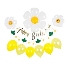 PARTYSHOW 雛菊生日手寫字體掛旗氣球組, 黃色派對, 1套