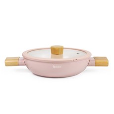 EJIRY Induction Romance IH雙耳湯鍋, 粉紅色+木色, 1個, 28cm