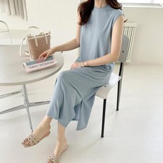 saystyle 女款飄逸無袖寬鬆H字型長洋裝 含大尺碼, 天藍色