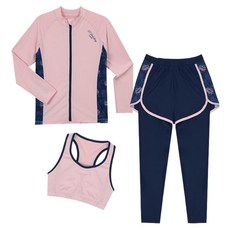 에스티홀리데이 주니어 아동용 여아용 집업 래쉬가드 상의 + 탑 + 이중 워터레깅스 세트