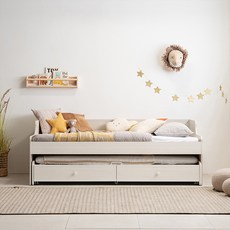 리바트 꼼므주니어 자녀가구 2단 슬라이딩 수납침대 방문설치, 화이트