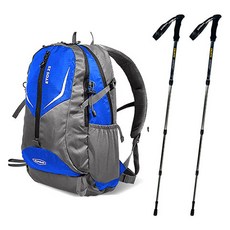 Expeak 高級款Ethos 25L背包 + 防雨罩 + Callisto 4節登山杖2入組, 藍色(背包), 隨機出貨(罩), 鐵灰色(登山杖)