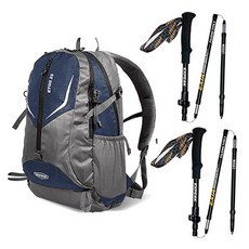 Expeak 高級款Ethos後背包 25L + 防雨罩 + Exia 5節登山杖 2入組, 海軍藍(後背包), 隨機出貨(防雨罩)