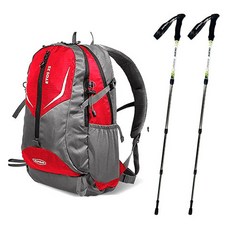 Expeak 高級款Ethos 25L背包 + 防雨罩 + Callisto 4節登山杖2入組, 紅色(背包), 隨機出貨(罩), 冰綠色(登山杖)