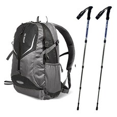 엑스피크 고급형 에토스 배낭 25L + 레인커버 + 칼리스토 4단 등산스틱 2p 세트, 블랙(배낭), 랜덤발송(커버), 로얄블루(스틱)