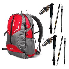 Expeak 高級款Ethos後背包 25L + 防雨罩 + Exia 5節登山杖 2入組, 紅色(後背包), 隨機出貨(防雨罩)