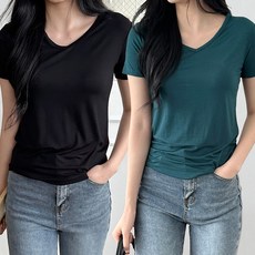 페이퍼먼츠 여성용 브이넥 데일리 모달 반팔 티셔츠 22723 J 2p