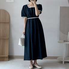 페이퍼먼츠 핀턱 스트랩 배색 롱 원피스 22828