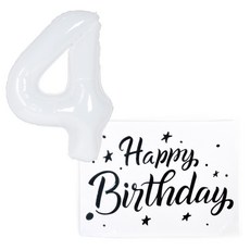 PARTYSHOW 數字鋁箔氣球 4 大型 + 貼紙組, 白色(氣球), 黑色(貼紙), 1套