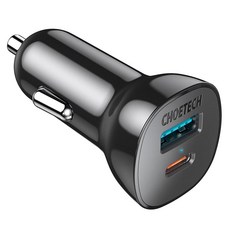Choetech 車用A型Type C雙孔快速充電快速充電器車用電源插座 38W, 黑色, TC0005