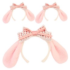 Maket Gamseong 可愛狗狗大耳朵髮箍, 3個, 粉紅色
