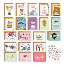 DOnG-A Pms 迷你生日賀卡 20p + 信封 20p + 貼紙 2p 套組, 混合顏色