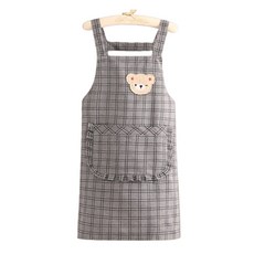 DAYSOY 小熊格紋美術圍裙, 灰色