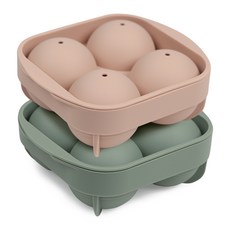 incoc 矽膠圓形冰塊模具 4格 2件組, 1套, 橄欖綠 + 粉紅色