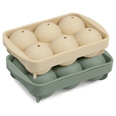 incoc 矽膠圓形冰球模具 6格 2件組, 橄欖綠 + 黃色, 1套