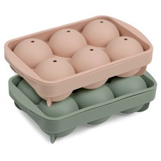 인콕 실리콘 원형 얼음틀 6구 2종 세트, 올리브그린 + 핑크, 1세트