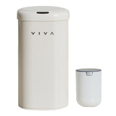 VISVIVA D-Edge 感應式垃圾桶 27L + 搖蓋垃圾桶套組, 奶油色 + 白色