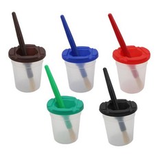 Khohimo 安全防溢顏料杯 顏料收納杯 5入 + 畫筆 5入 套組 4W253, 深色