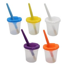 Khohimo 安全防溢顏料杯 顏料收納杯 5入 + 畫筆 5入 套組 4W253, 淺色