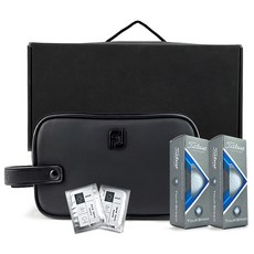 FootJoy 簡約巡迴賽手拿包 + Titleist Tour Speed 6入 + 皮革清潔劑 禮盒組, 黑色, 1套