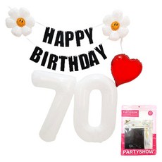 PARTYSHOW 掛旗數字氣球七十大壽家庭派對組, 白色(氣球), 黑色(掛旗), 1套