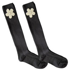 Uugolf 羅紋花朵印花高爾夫球及膝襪, 黑色