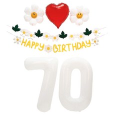 PARTYSHOW 雛菊拉旗數字氣球七十大壽家庭派對套組, 白色(氣球), 1套