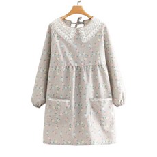 DAYSOY 蕾絲花朵美術圍裙長袖款, 灰色