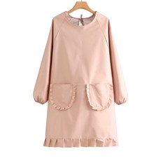 DAYSOI 可愛荷葉邊長袖圍裙, 粉色