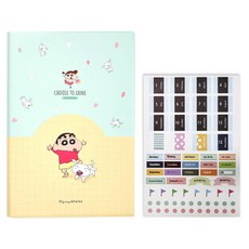 Flyingwhales 蠟筆小新 口袋手帳 + 貼紙套組 萬年型, 花雨, 1套