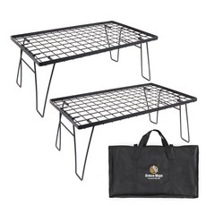 Breeze Moon 折疊式露營層架桌子保冷箱架 2入 + 高級收納袋組合, 現代黑