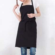 溫馨感 廚房咖啡廳 前後兩用綁帶式 防水圍裙, 1個, 黑色