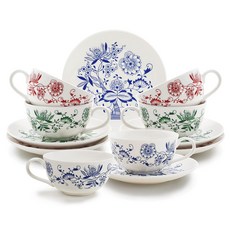 MAZUOKA 紅茶杯6人套組, 藍色 + 綠色 + 紅色, 紅茶杯6個 + 杯墊6個, 1套