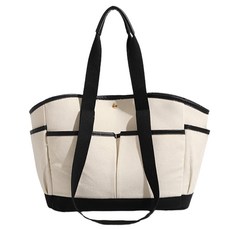 撞色帆布尿布托特包 + 內袋, 黑色