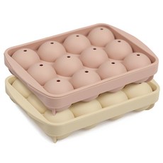 incoc 矽膠圓形製冰盒 12格 2件組, 1套, 粉紅色 + 黃色