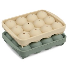 incoc 矽膠圓形製冰盒 12格 2件組, 1套, 橄欖綠 + 黃色