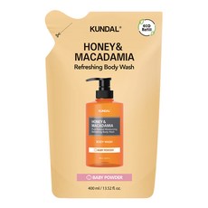 KUNDAL 昆黛爾 蜂蜜澳洲堅果保濕沐浴露補充包 爽身粉香, 400ml, 1包