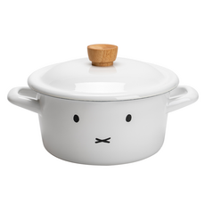 EJIRY 米菲兔感應爐適用琺瑯雙耳湯鍋, 1個, 白色, 18cm