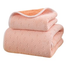 Sonio 花朵鏤空柔軟浴巾 35 x 75 cm + 大浴巾 70 x 140 cm 套組, 1套, 01 粉紅色